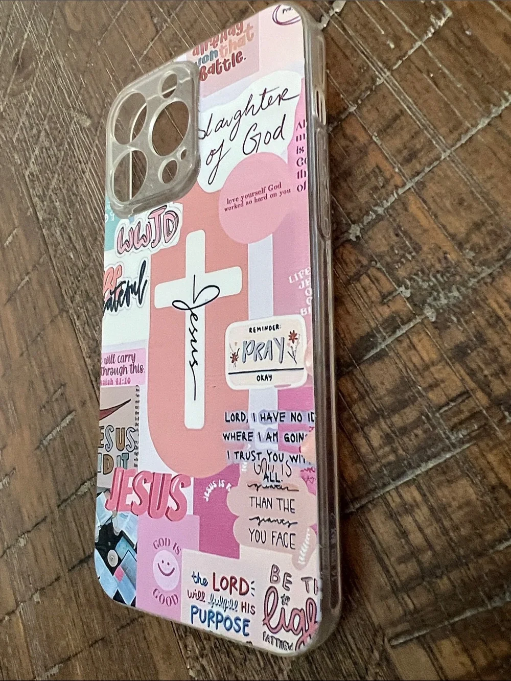 iPhone 14 max pro-Pink Faith-Themed Phone Case with Cross Design